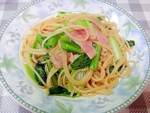 小松菜とベーコンの和風パスタ